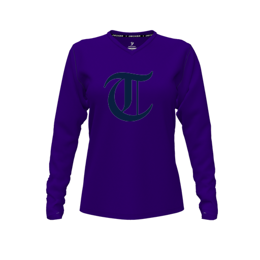 [FTLVPTPP-FYXS-LOGO2] Decker Performance T-Shirt (Female Youth XS, Purple, V Neck, Logo 2, Long Sleeve)