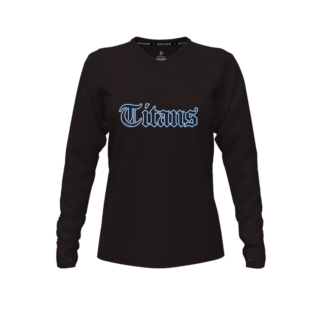 [CUS-DFW-TEES-CMF-VNK-LSL-BLK-FYXS-LOGO1] Decker Comfort T-Shirt (Female Youth XS, Black, Crew Neck, Long Sleeve, Logo 1)